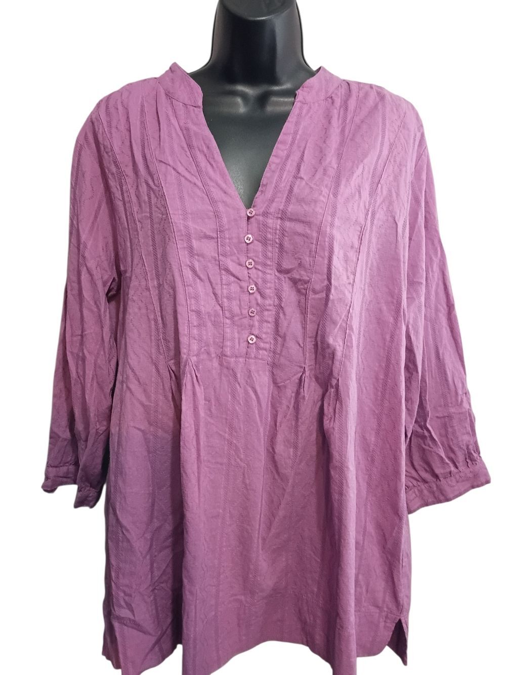 Essentials Shirt 18/20 Relaxed Violet Pintuck V-Neck Women's Tunic Blouse Casual